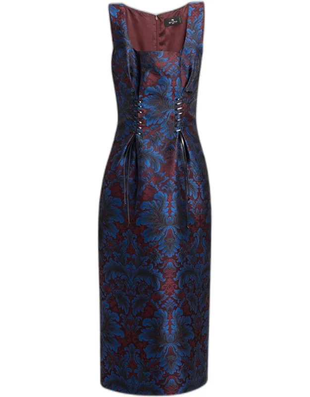 Floral Jacquard Laced Midi Dress