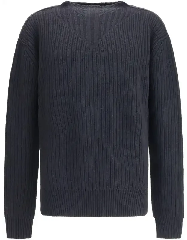 Ribbed Sweater With High Neck And Dropped Shoulders