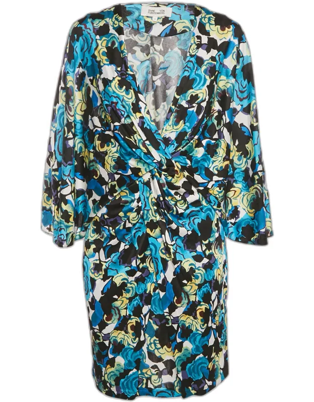 Printed Jersey Twist-front Mini Dress
