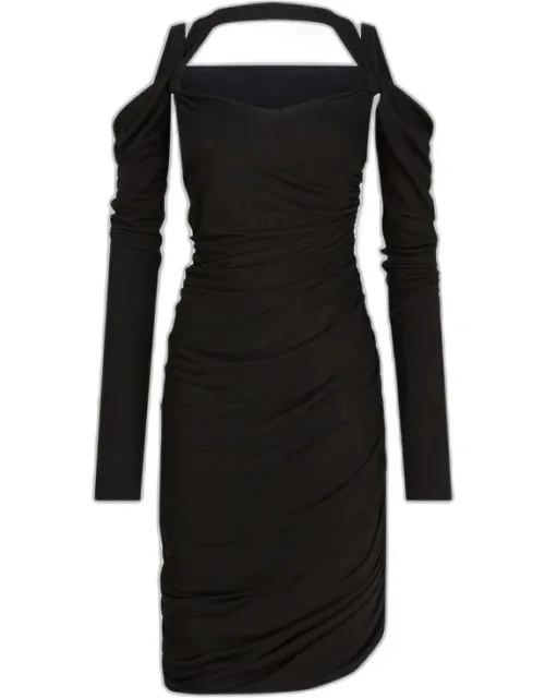 _midi Dress In Crêpe With Off-the-shoulder Design And Fitted Silhouette_