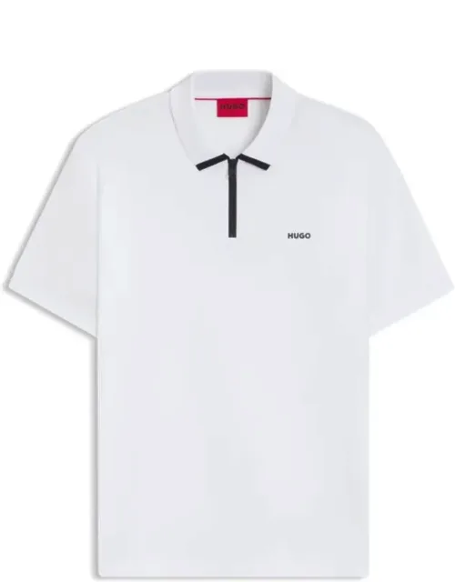 Cotton-piqué Polo Shirt With Contrast Logo And Zipped Placket