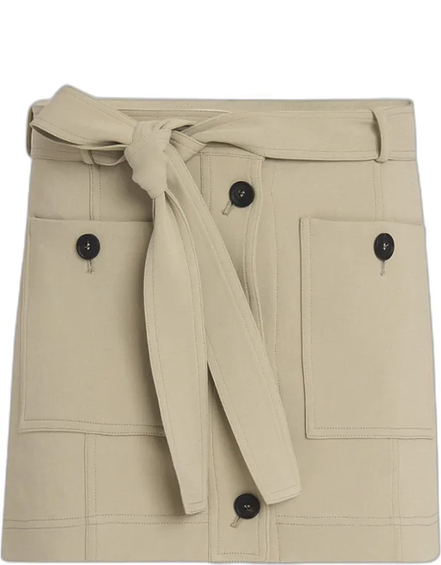Belted Crepe Cotton Mini Skirt