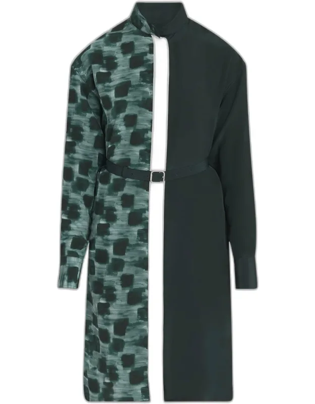 Colorblock Silk Shirtdress