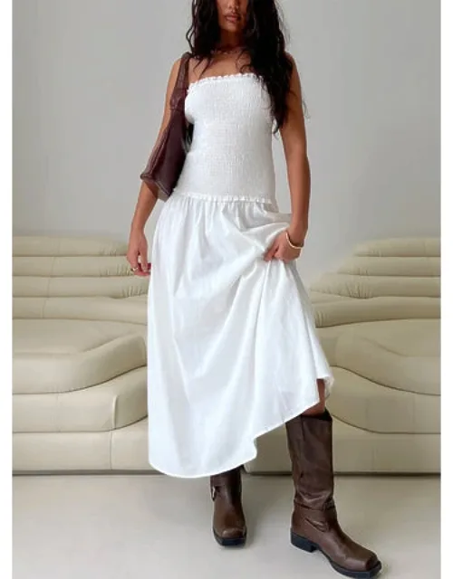 Tinsie Strapless Maxi Dress With Frill Trim And Shirred Detail