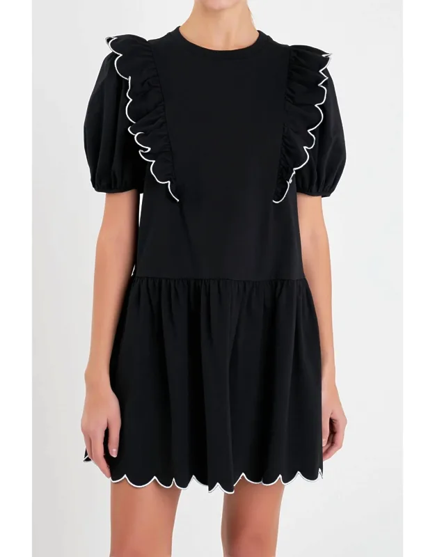Scallop Edge Knit Mini Dress