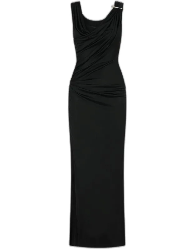Versace Dress Side Zip, Decorative Pins Applied, Side Slit