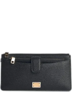 Dolce & Gabbana Black Leather Cardholder With Front Logo Plaque And Bridge Snap Button Closure
