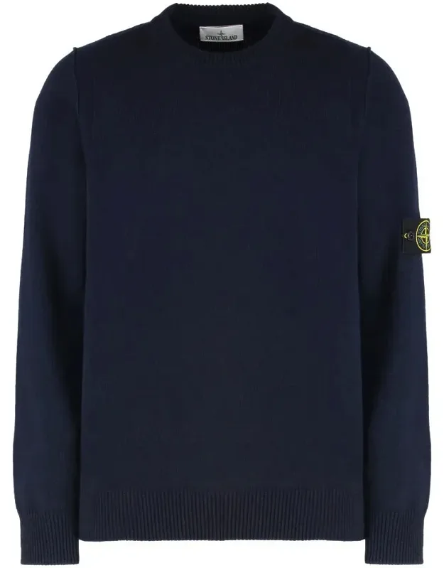Stone Island Crew-neck Sweater With Removable Logo Patch And Ribbed Knit Edges