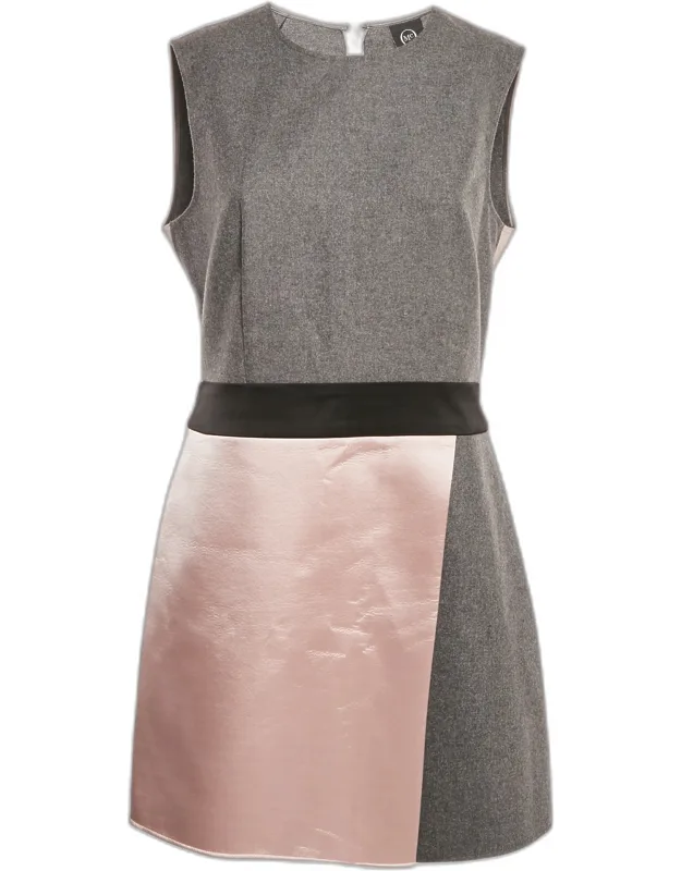 Wool Blend And Satin Sleeveless Mini Dress