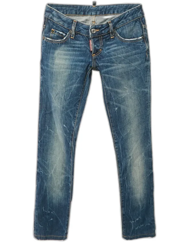 Dsquared2 Washed Denim Jeans With Signature Fading And Distressed Attitude