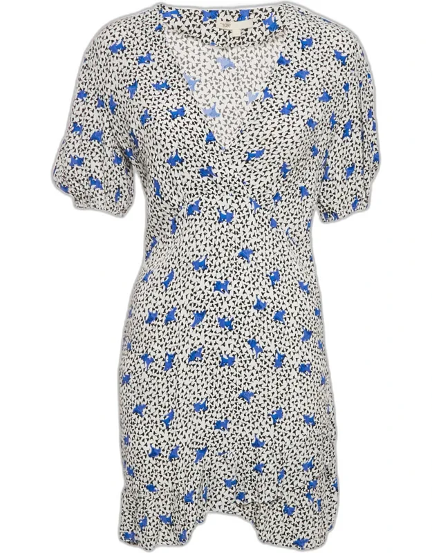 Floral Print Crepe Asymmetric Ruffled Mini Dress