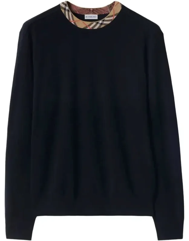 Check Trim Wool Sweater