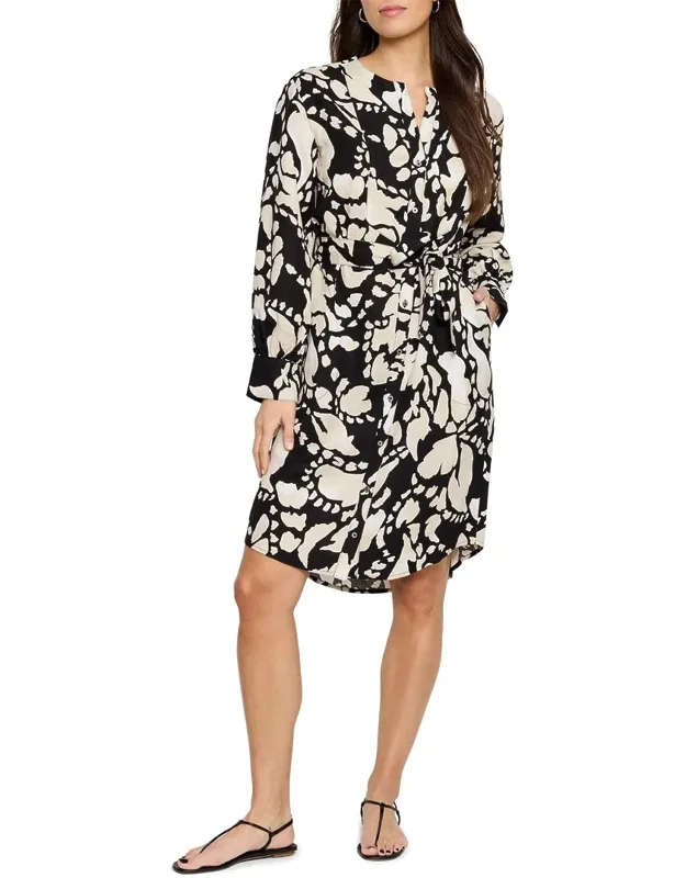 Evening Petal Blouse Dress With Button Front And Floral Print