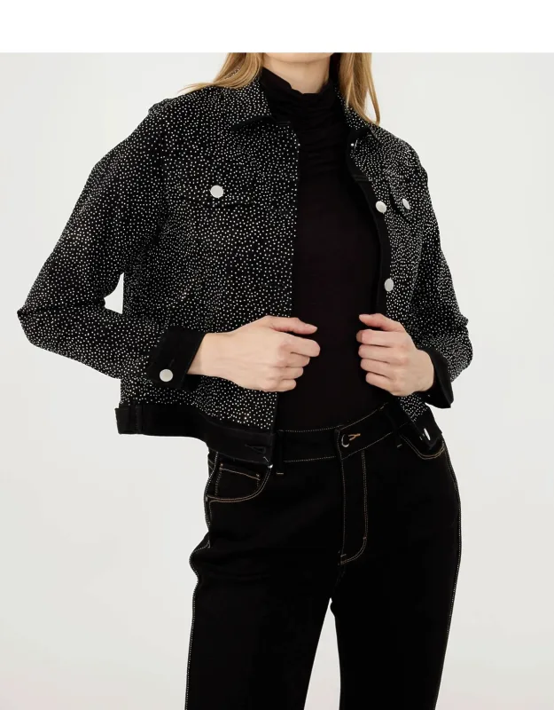 Woven Jacket With Polka Dot Pattern And Button Closure