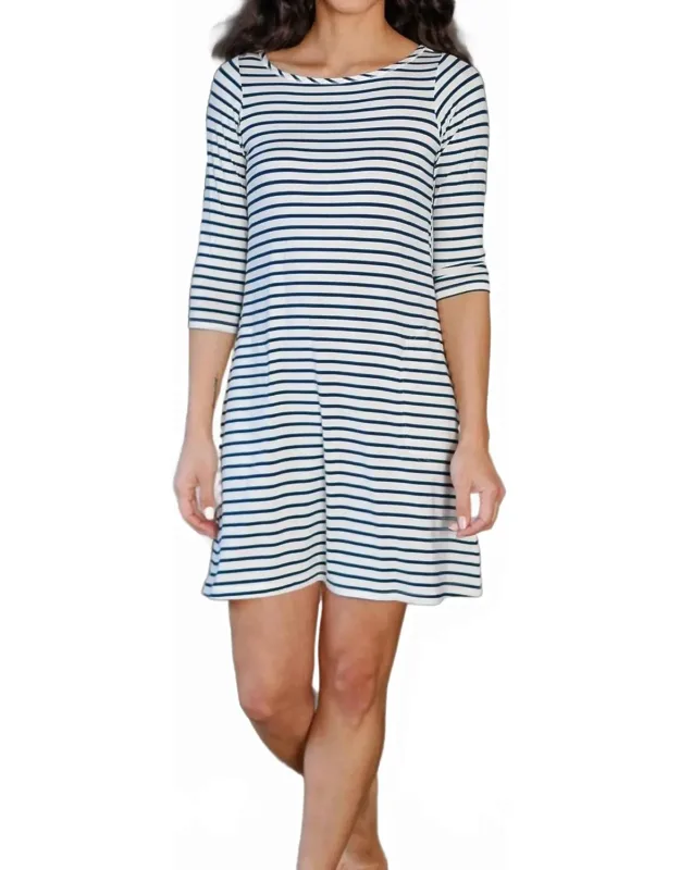 Rita Boatneck A-line Dress With Pockets In Newport Stripe