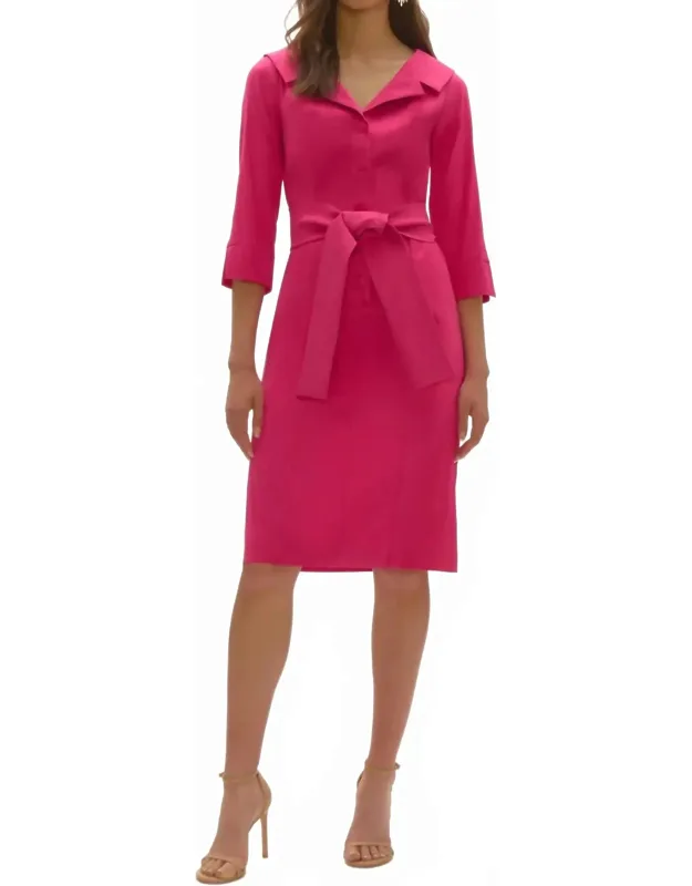 Belted Stretch Taffeta Shirt Dress