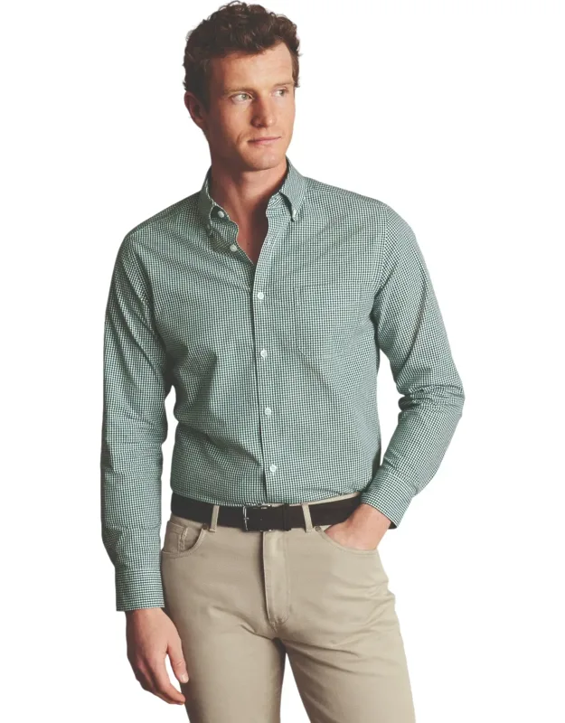 Slim Fit Button-down Collar Non-iron Stretch Poplin Mini Gingham Shirt