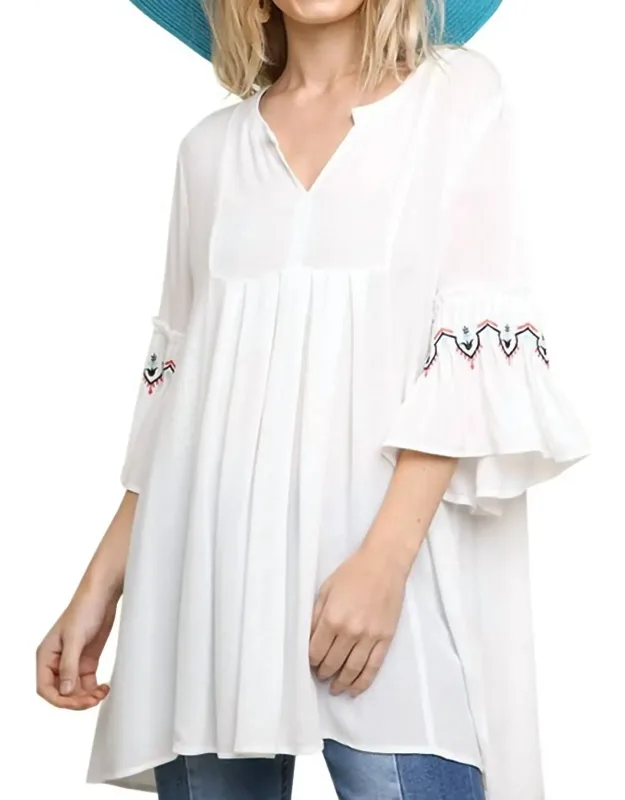 Embroidered Bell Sleeve Tunic Top