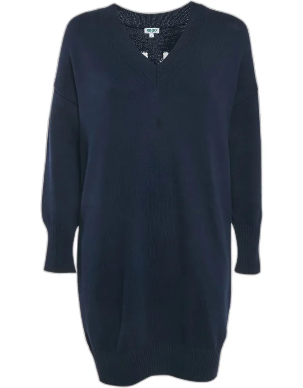 Logo Intarsia Rib Knit Mini Sweater Dress