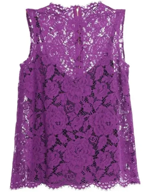Top Crafted From Stretch Cordonetto Lace With A Floral Pattern And Scalloped Hem