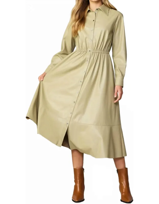 Long Sleeve Faux Leather Midi Dress
