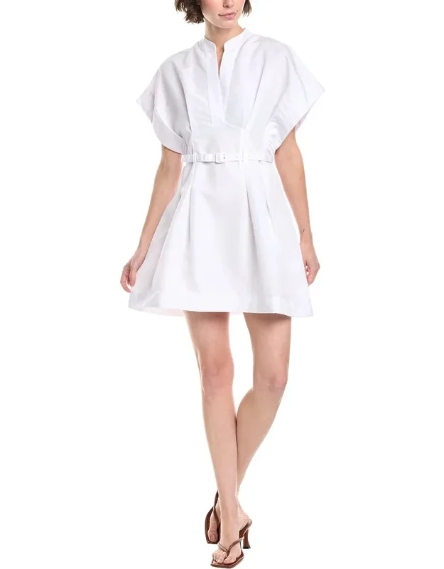 Colette Mini Dress With Split Neckline And Pleated Detailing