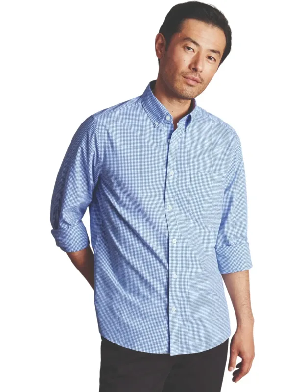 Slim Fit Button-down Collar Non-iron Stretch Poplin Mini Gingham Shirt