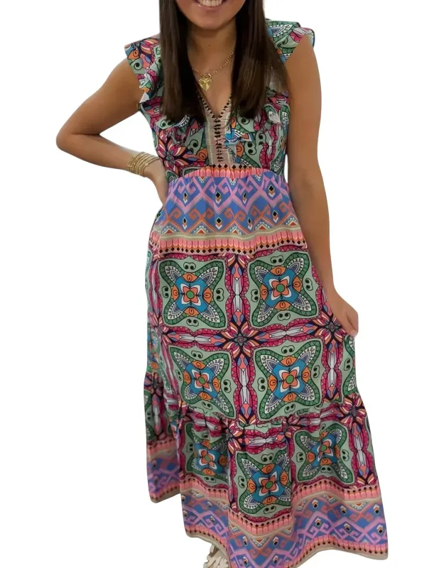_belle Maxi Dress With Flattering V-neck And Charming Ruffles_