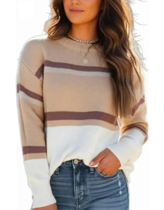 Metallic Stripe Crew Neck Sweater