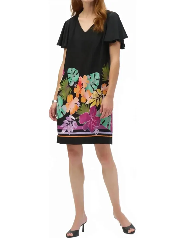 Tropical Print V-neck Shift Dress