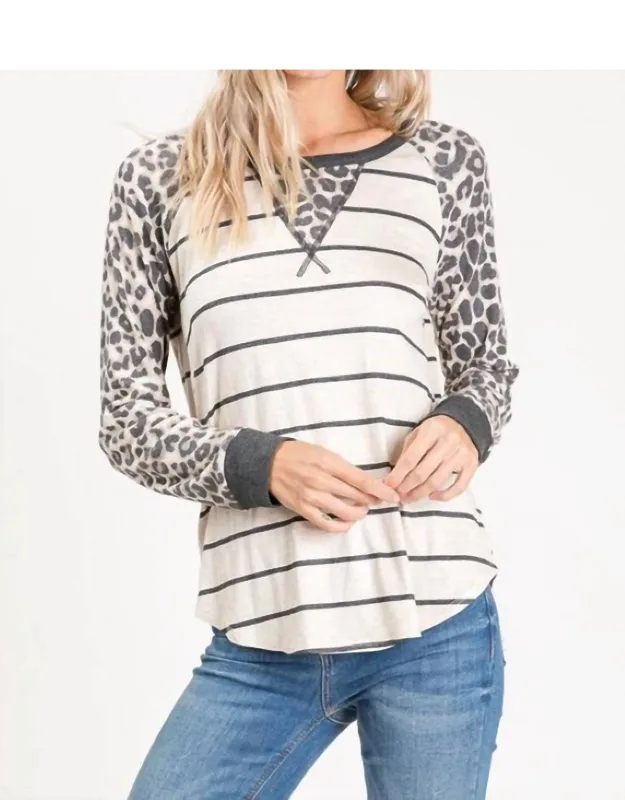Leopard & Striped Raglan Top