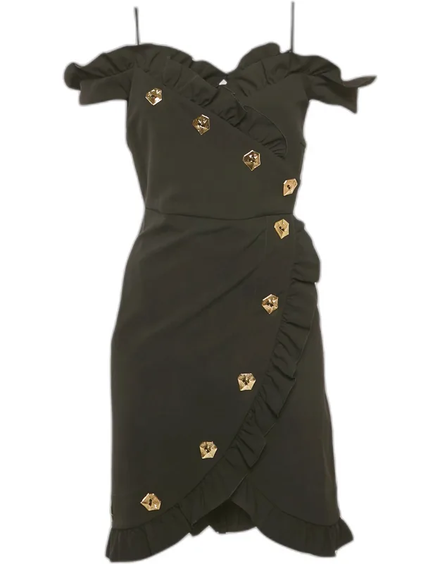 Crepe Ruffled Wrap Style Mini Dress