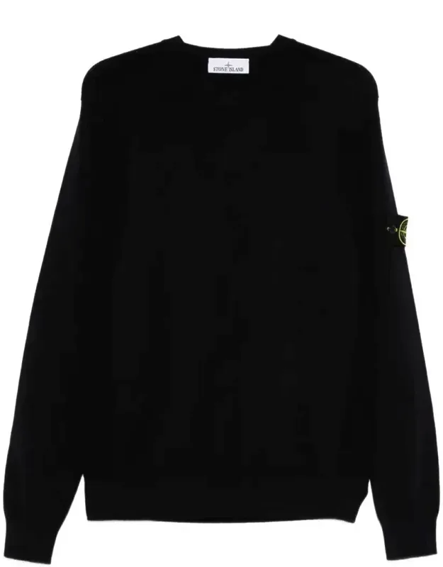 Stretch Wool Crewneck Sweater With Reverse Stitch Details