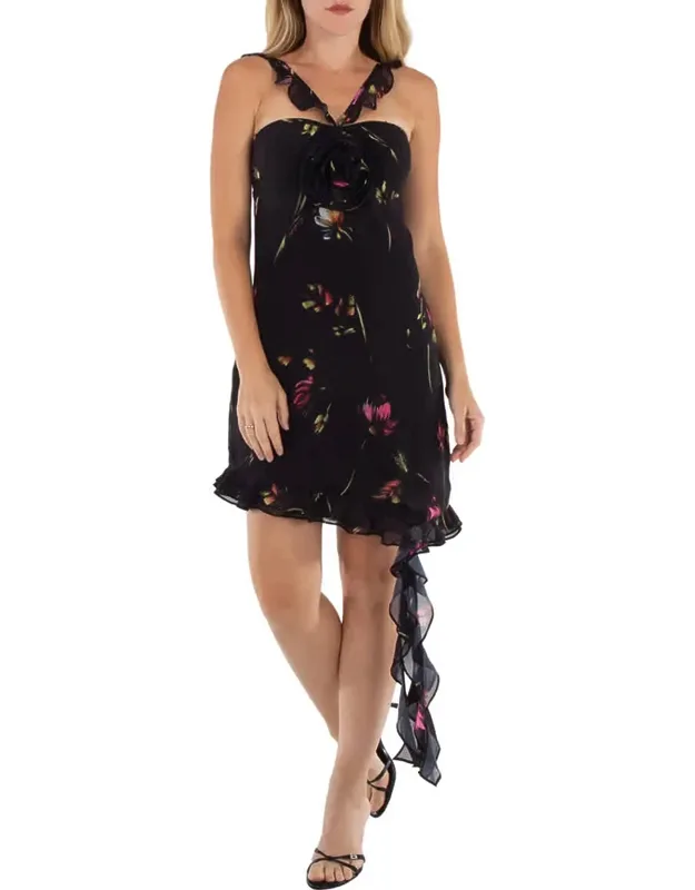 Asymmetric Floral Print Mini Dress