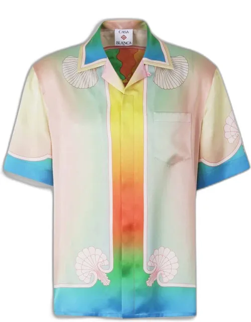 Printed Silk Shirt With Italian Collar And Short Sleeves