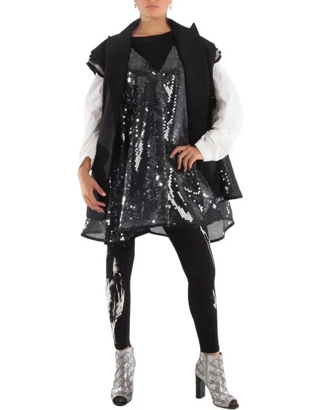 Layered Blazer Vest With Sequined Dress
