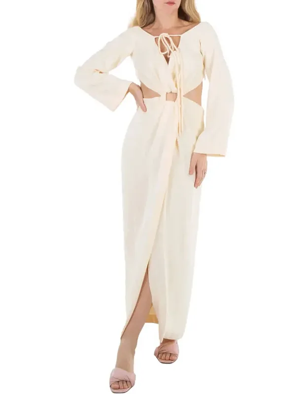 Kacela Long Sleeve Front Slit Cut Out Dress