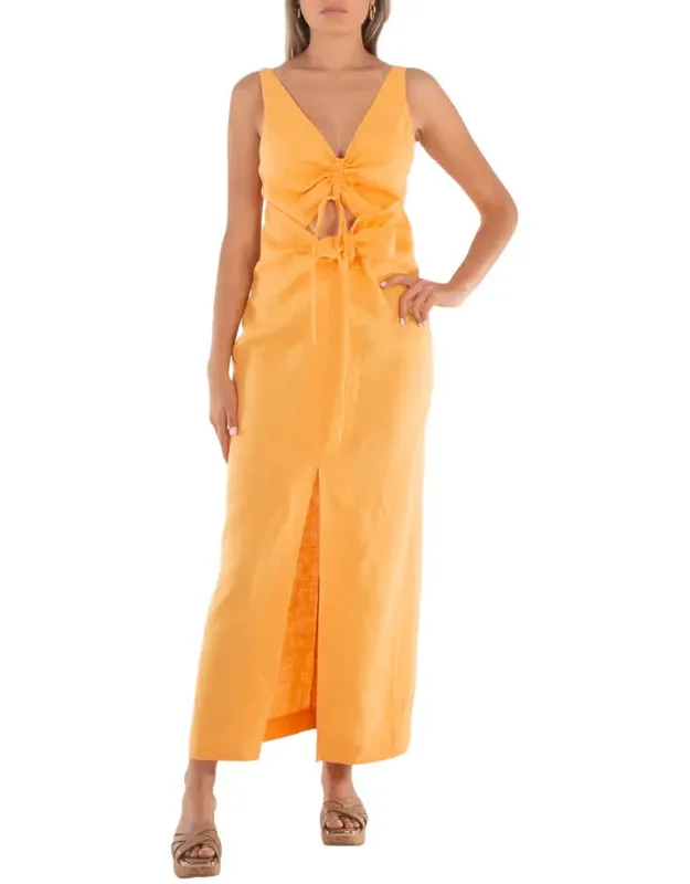 Draped Linen Midi Dress