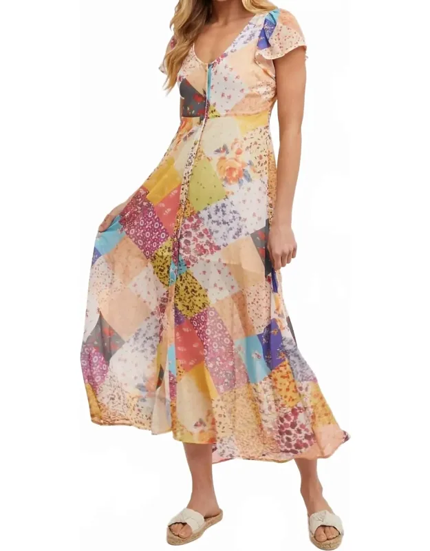 Quilt Printed Button Down Maxi Dress