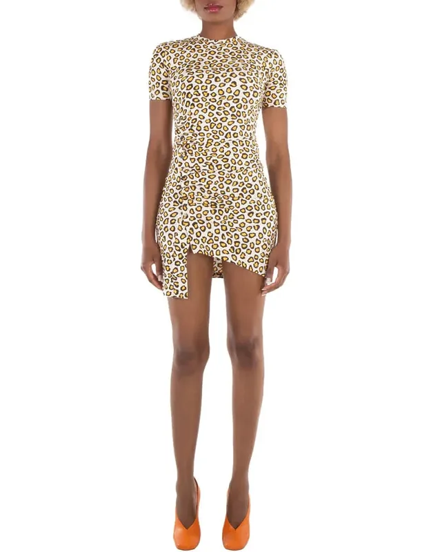 Leopard Print Draped Short Dress