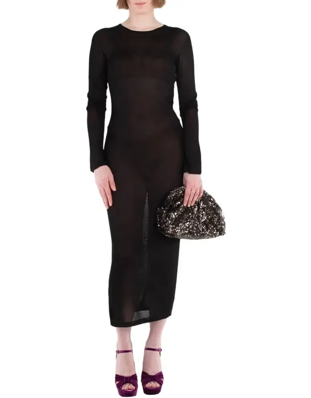 Knit Slashed Back Transparent Midi Dress
