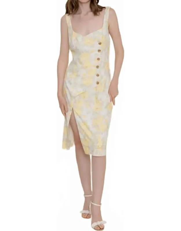 Floral Print Asymmetric Button Closure Midi Dress