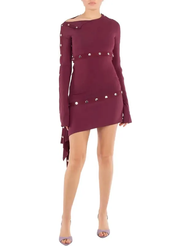 Studded Asymmetric Convertible Round Neck Dress