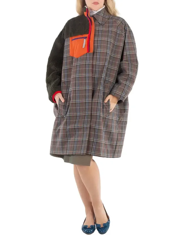Glen Plaid Panelled Single-breasted Coat