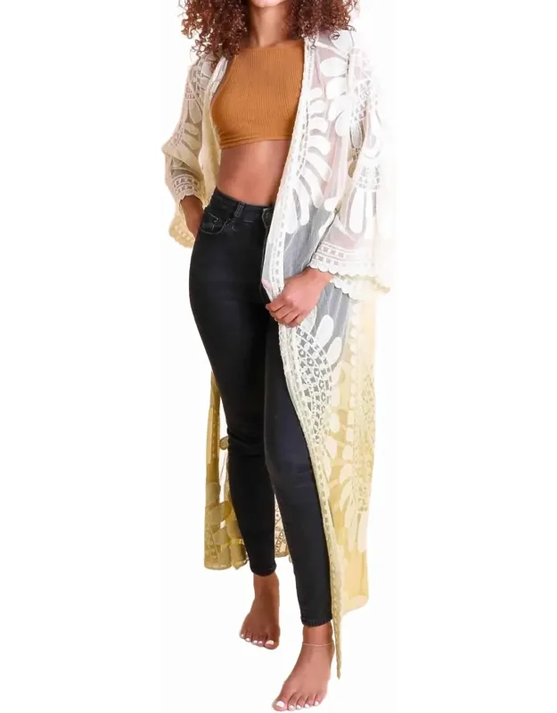 Long Ombre Lace Kimono Cardigan