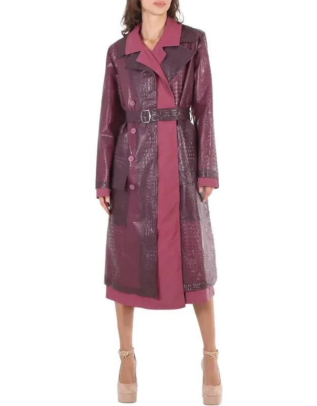 Devin Embossed Double Belted Reflective Trench Coat