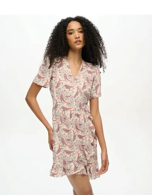 Short Sleeve Printed Mini Wrap Dress