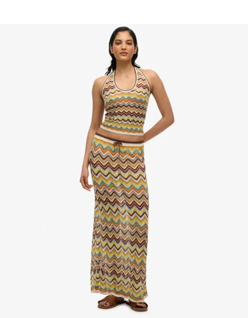 Zigzag Knit Column Maxi Skirt