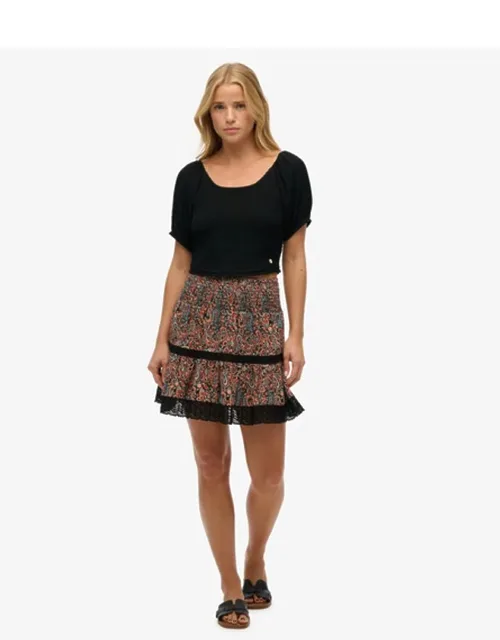Printed Lace Trim Mini Skirt