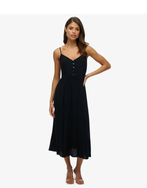Half Button Tiered Midi Dress